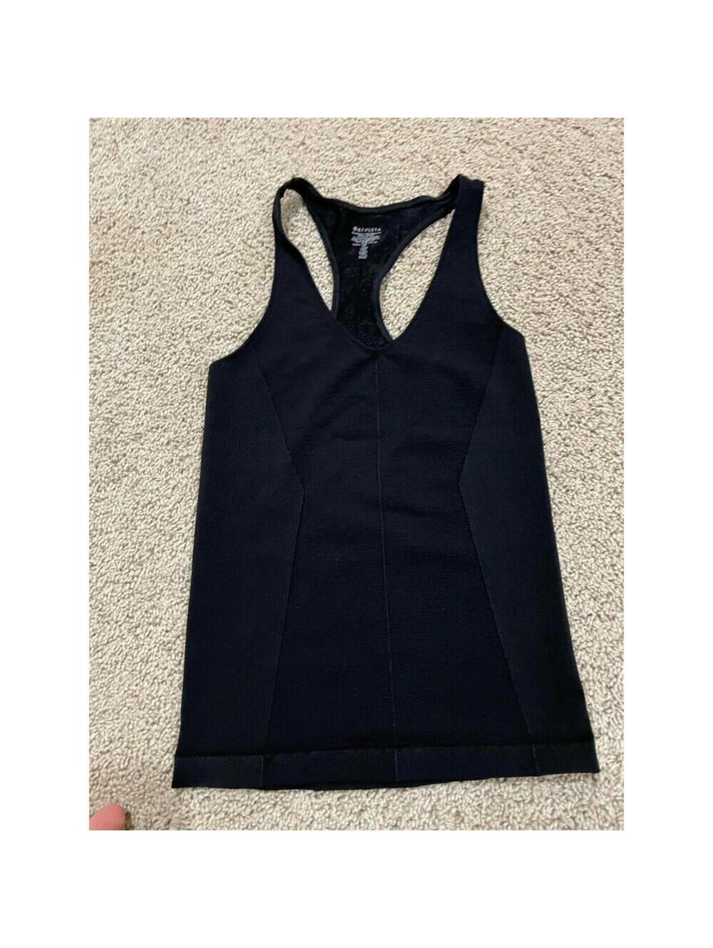 Women’s Athleta XS Racer Back Tank Top Black Knitted Stretch Breathable Mesh